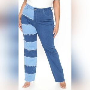 Fashion Nova Straight Leg Patchwork Denim Jeans